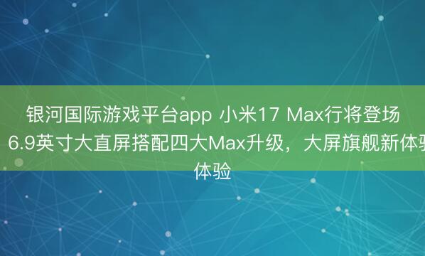 银河国际游戏平台app 小米17 Max行将登场：6.9英寸大直屏搭配四大Max升级，大屏旗舰新体验