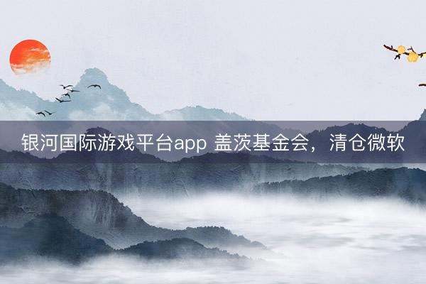 银河国际游戏平台app 盖茨基金会，清仓微软