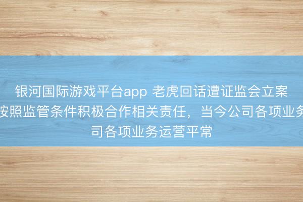 银河国际游戏平台app 老虎回话遭证监会立案：将严格按照监管条件积极合作相关责任，当今公司各项业务运营平常