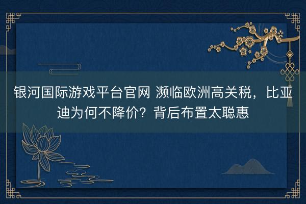 银河国际游戏平台官网 濒临欧洲高关税，比亚迪为何不降价？背后布置太聪惠