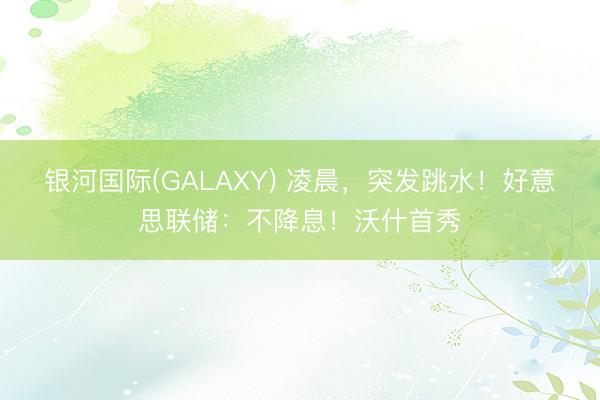 银河国际(GALAXY) 凌晨,突发跳水!好意思联储:不降息!沃什首秀